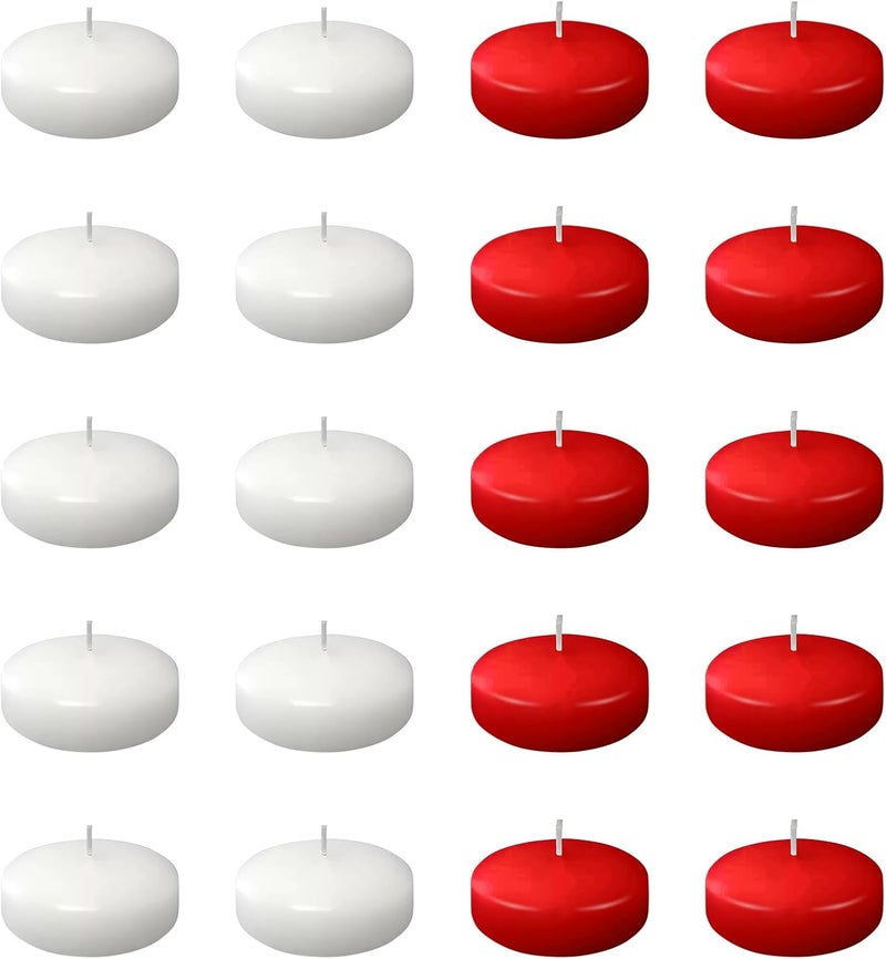 IQMLQV 20 Pieces White and Red Floating Candles,1.5 Hour Burning Small Floating Candles Centerpiece for Special Night, Pool,Party,Christmas,Wedding,Cylinder Vases - Image 1